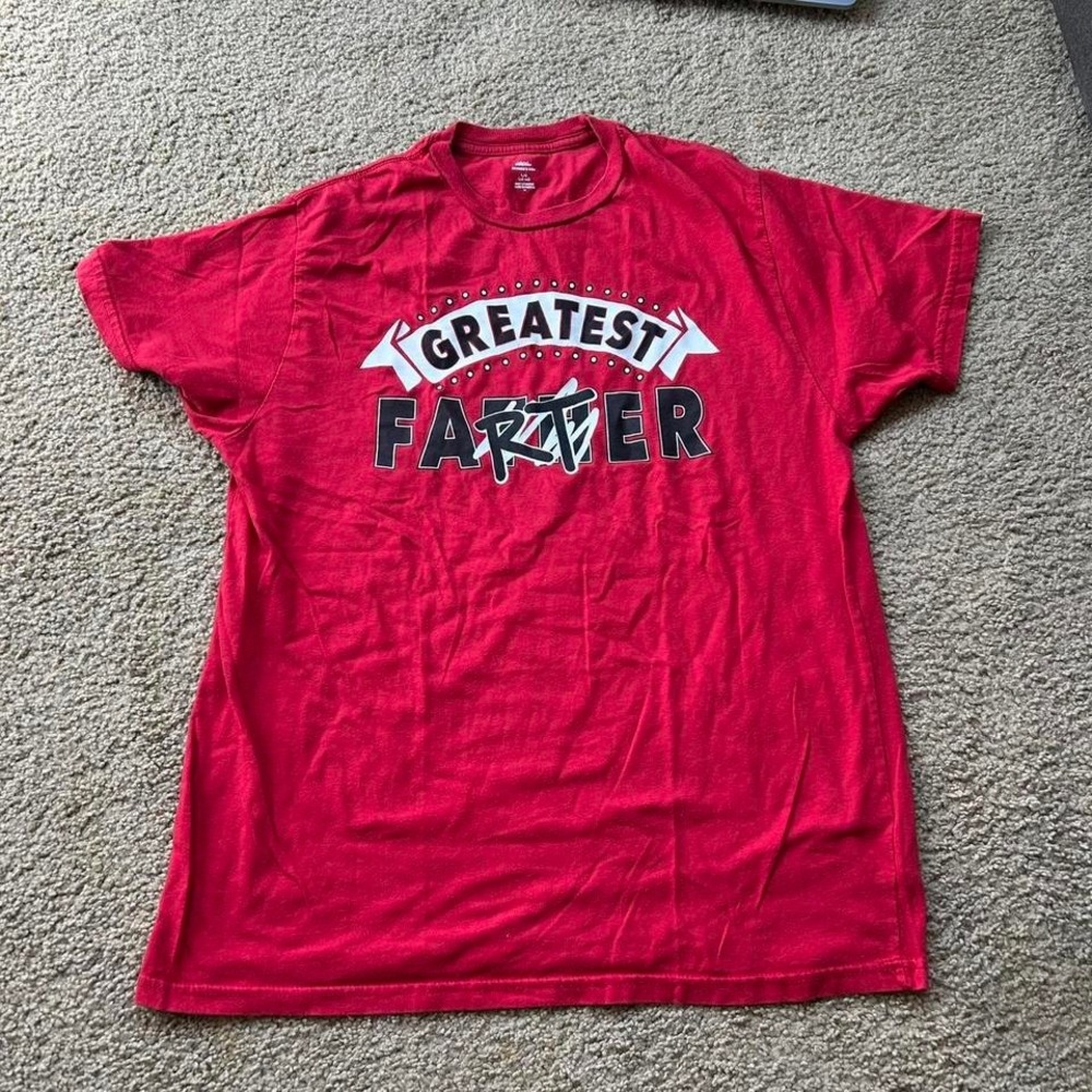 Red and black "Greatest Farter" T-shirt